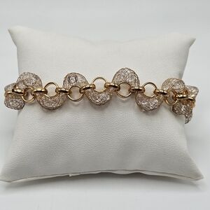 VINTAGE Unique Caged Crystals in Mesh Wave Gold Tone Bracelet